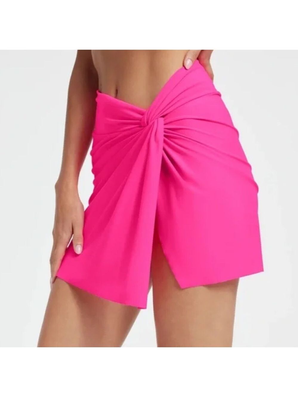 GOOD AMERICAN twist mini sarong swim skirt bathing suit cover hot pink sz small